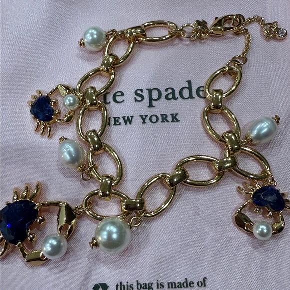 NWT Kate Spade Gold and Blue Crab Necklace and Earrings - Picture 3 of 3